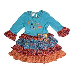 Bonnie Jean Girls Dress Flamenco Style Sz 6 Cutie Pie Autumn Orange Blue Ruffled
